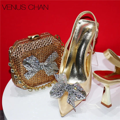 Excellent Italian Hollow Design Women Shoes Matching Bag in Silver Color Mature African Ladies Comfortable Sandals for Party
