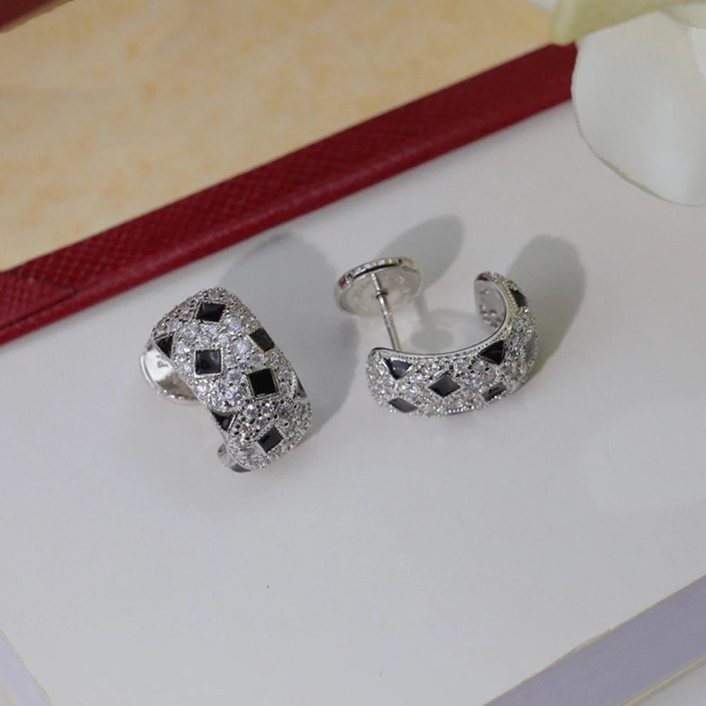 Brand Pure 925 Sterling Silver Earrings Black Spot Design Lucky Diamond Party Jewelry Women Stud Earrings Luxury Quality
