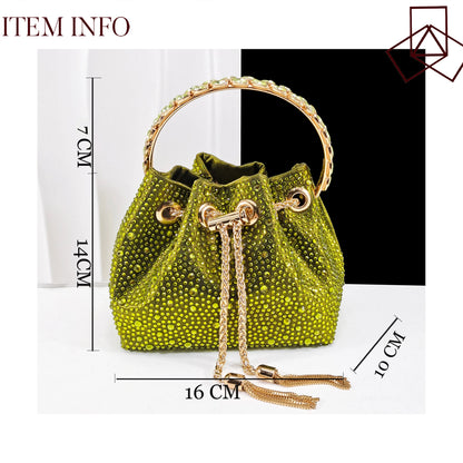 Newest Noble and Elegant Combination Style Colorfulr Rhinestone Design Olive Color Party Wedding Pointed Toe High Heel and Bag