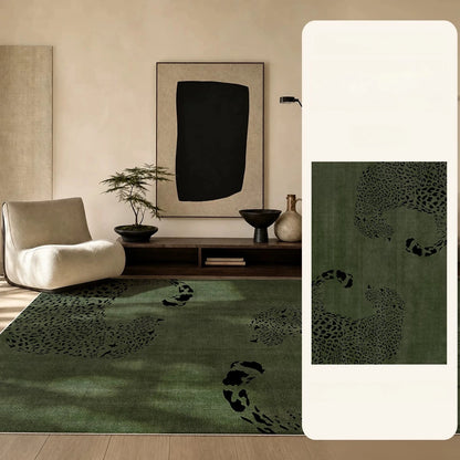 Large Area Bedroom Decor Green Carpet Retro Style Rugs for Bedroom Washable Lounge Leopard Print Floor Mat Anti-slip Bedside Rug