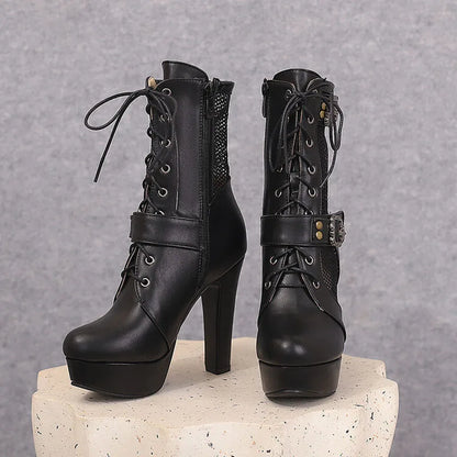 2025 New Lace-up Mesh Summer Boots Women Sexy High Heels Platform Sandals Large Size Women's Custom Boots Female Shoes