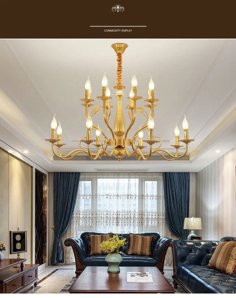 2022 modern black/gold wrought iron candle light retro Europe and America 6 12 16 lights chandelier dining room chandelier