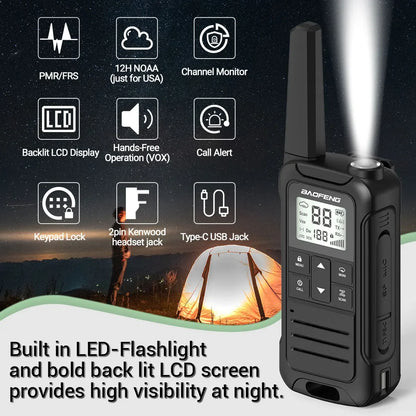 4PCS Baofeng Mini Walkie Talkie With Portable Suitcase F22 T22 PMR FRS Profesional Radio Family Amateur For Outdoor Camping