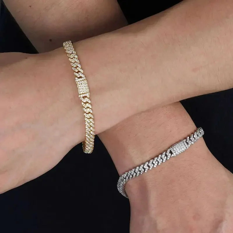 B&C 6MM VVS1 Moissanite Iced Out Bracelet Hip Hop Jewelry Silver Plated Brass Cuban Link Chain Bracelet for Female Wholesale