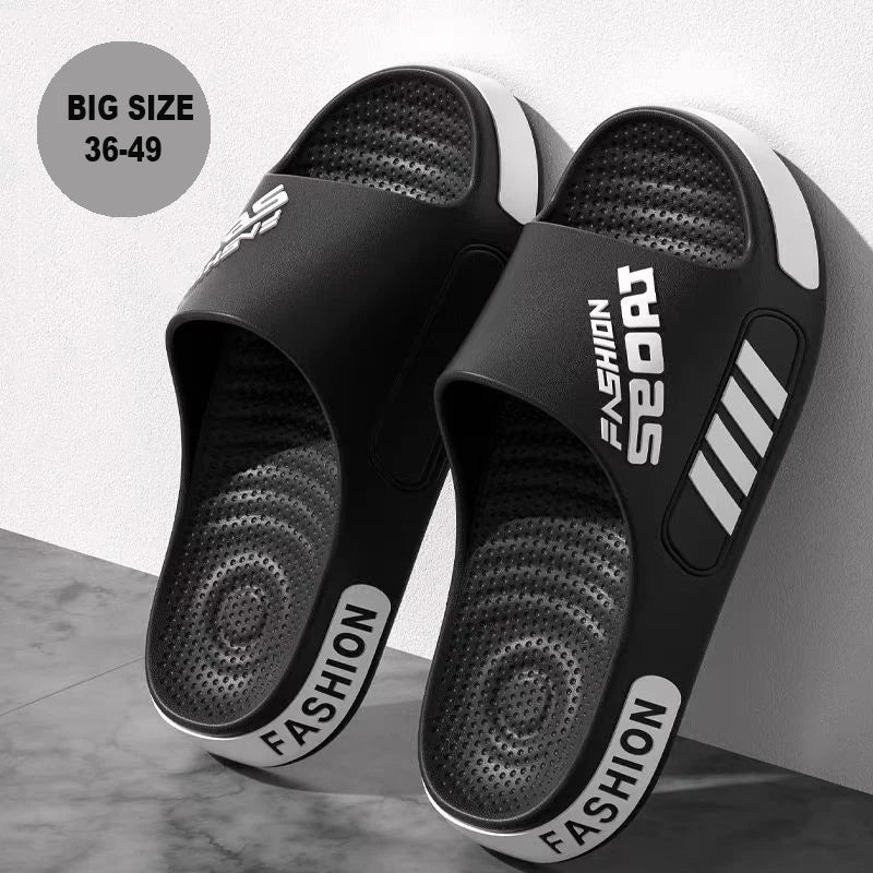 Big Size 36-47 Men Slippers Summer Flat Sole Home Slippers For Women Man Open Toe Trend Slides Couple Light Beach Shoes Sandals