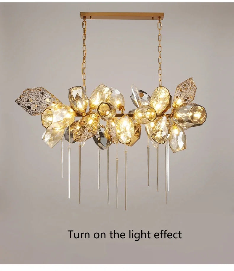 Postmodern Luxury K9 Crystal Chandelier Kitchen Island Decor LED Lighting Cognac Glass Dining Room Hanging Lights Loft Lamps