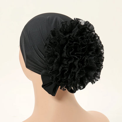 Muslim Under Hijab Cap Big Lace Flower Volumizer Scrunchie Muslim Inner Hijab Islamic  Turban Headwear Female Bonnet Accessories