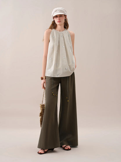 FSLE【Premium Series】2026 Summer Women's Striped Embroidered Sleeveless Blouse - Vacation Elegance Collection for Resort