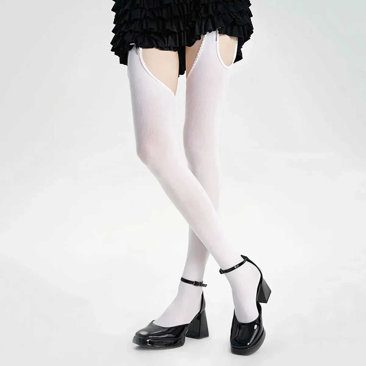 Women Suspender Wide-banded Velvet Tights Lolita Thin Thigh High Stockings with Garters Y2K JK College Style Over The Knee Socks