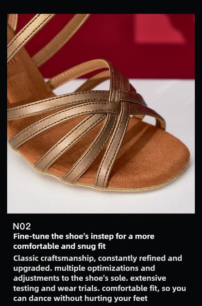 UK Latin Dance Shoes Women's Professional Mid Heel Flexible Sole for Cha Cha Ballroom Practice