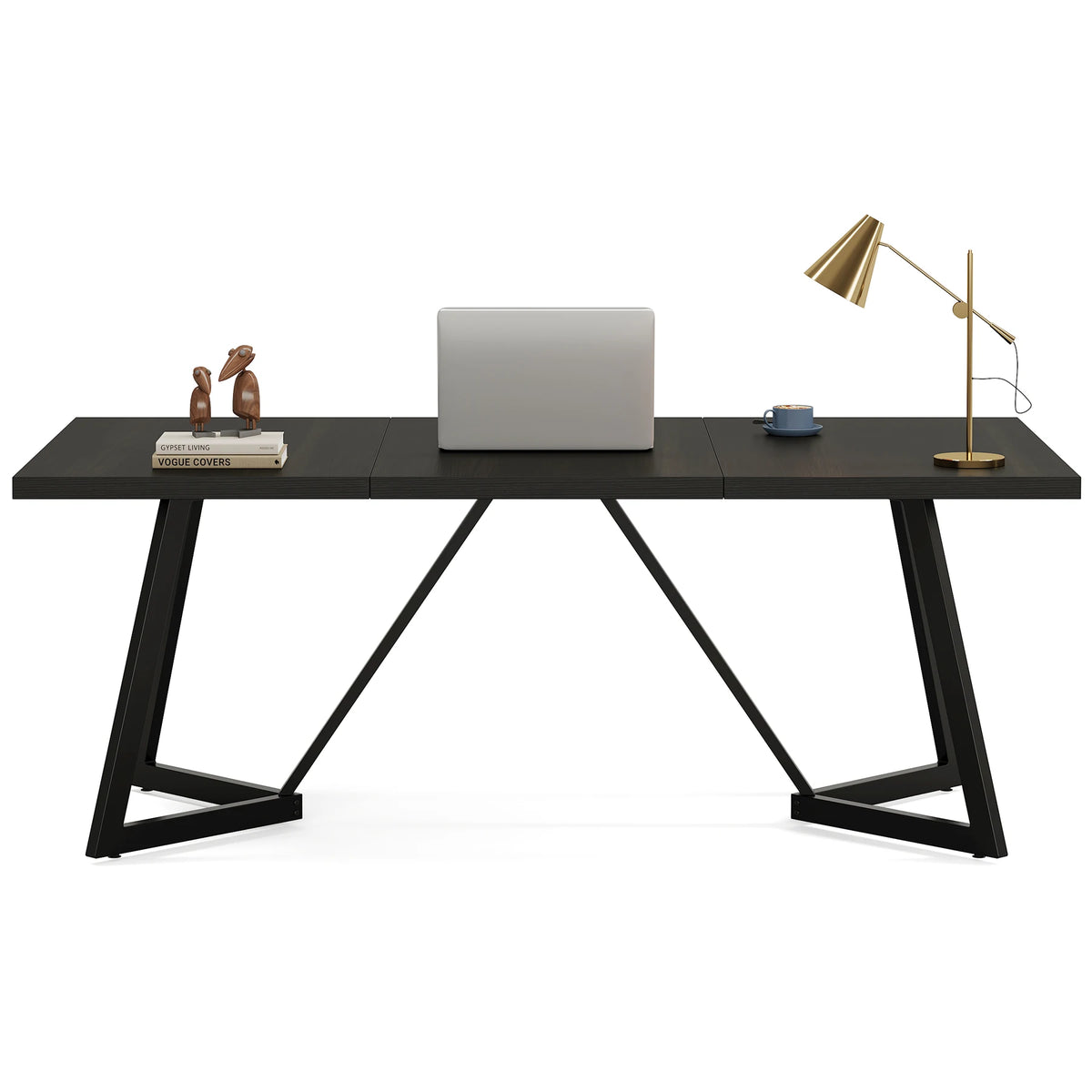 Tribesigns 180cm Large Executive Desk, Modern Black Office Desk with Metal Frame, Study Writing Table