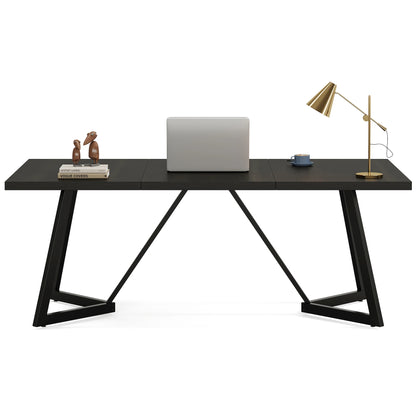 Tribesigns 180cm Large Executive Desk, Modern Black Office Desk with Metal Frame, Study Writing Table