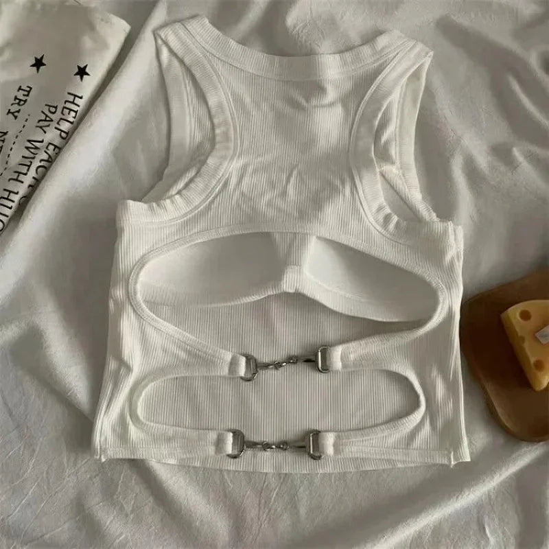 New Women Sports Tank Tops With Bra Pad Casual Crop Tops Backless Knitt Running Camisole For Women Streetwear Tops