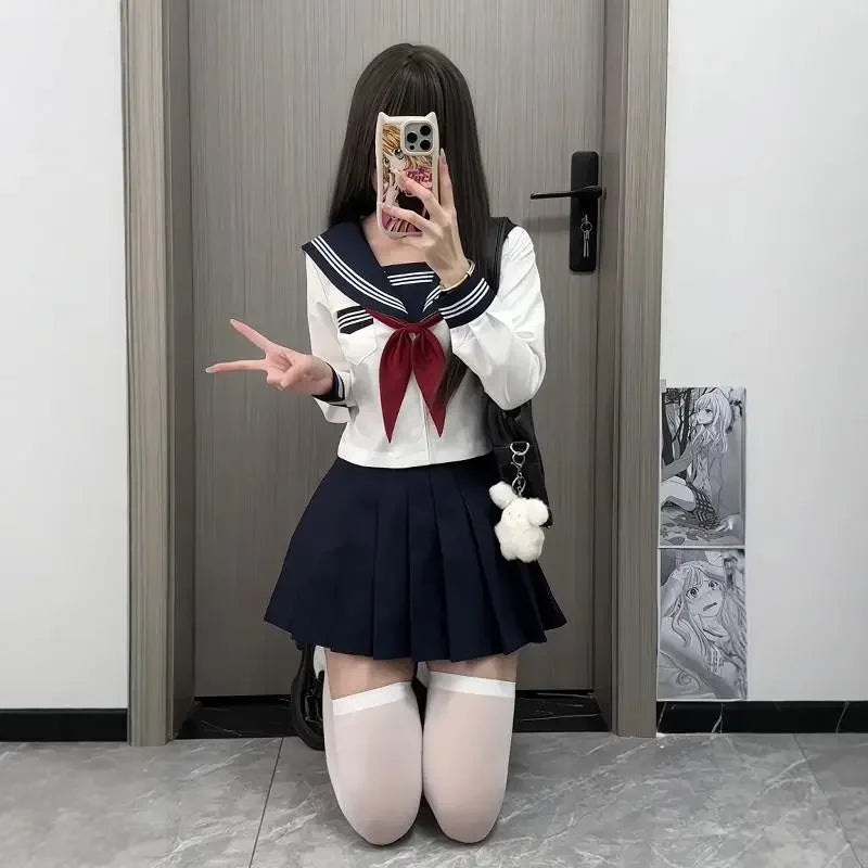 Basic Style Short Sleeve Sailor Suit Uniform JK School Uniform Short Skirt for Women Cosplay Special Use Clothing