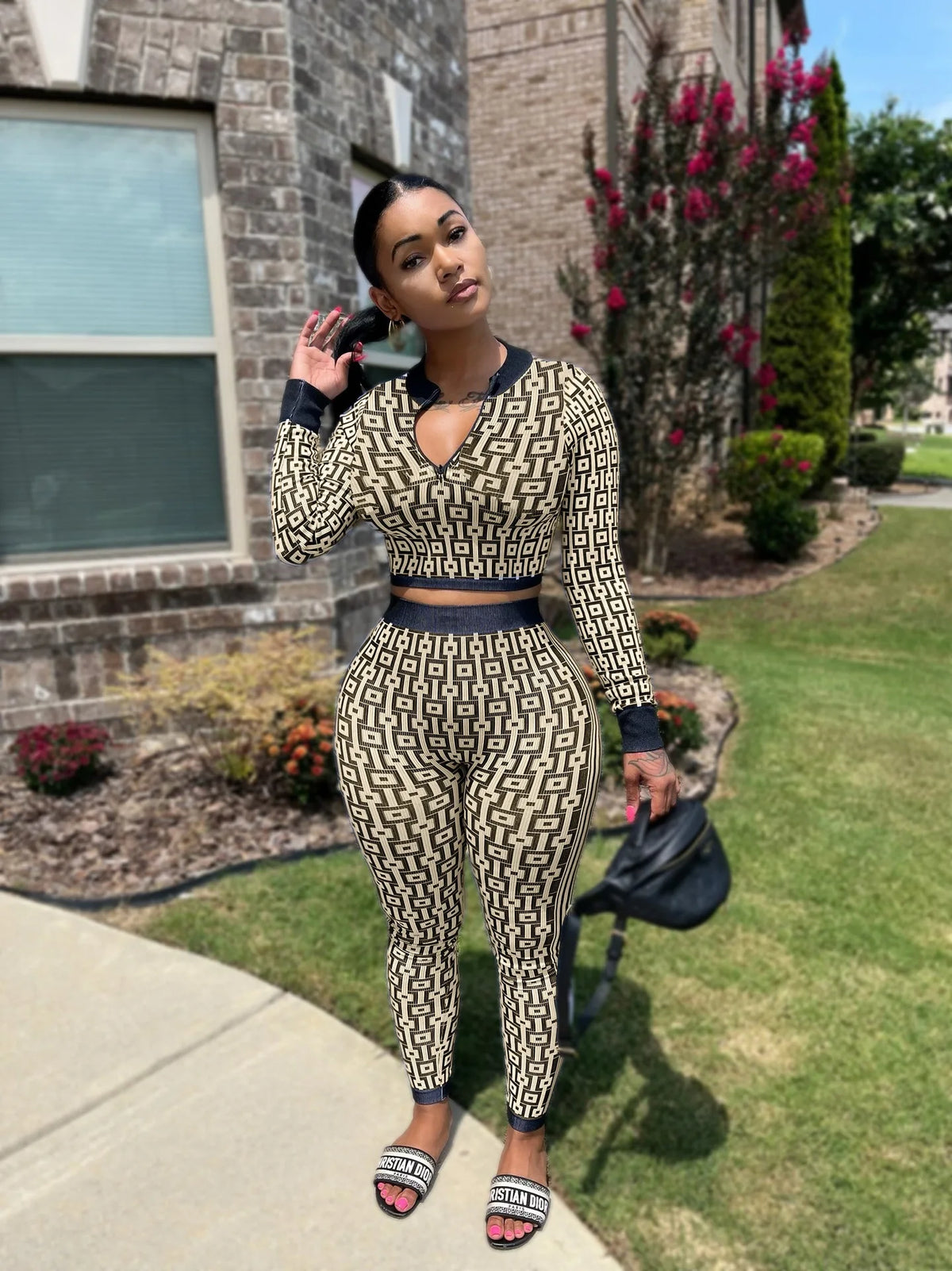 Pant Set Women Two Piece Sets V Neck Full Sleeve Sexy Tops Print Long Pants Elastic Waist Y2k Streetwear Elegant Sheath Slim Fit