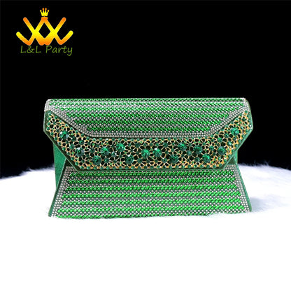 2024 Special New Arrivals Italian Women Shoes and Bag to Match in Green Color with Platform Shinning Crystal Sandal for Wedding