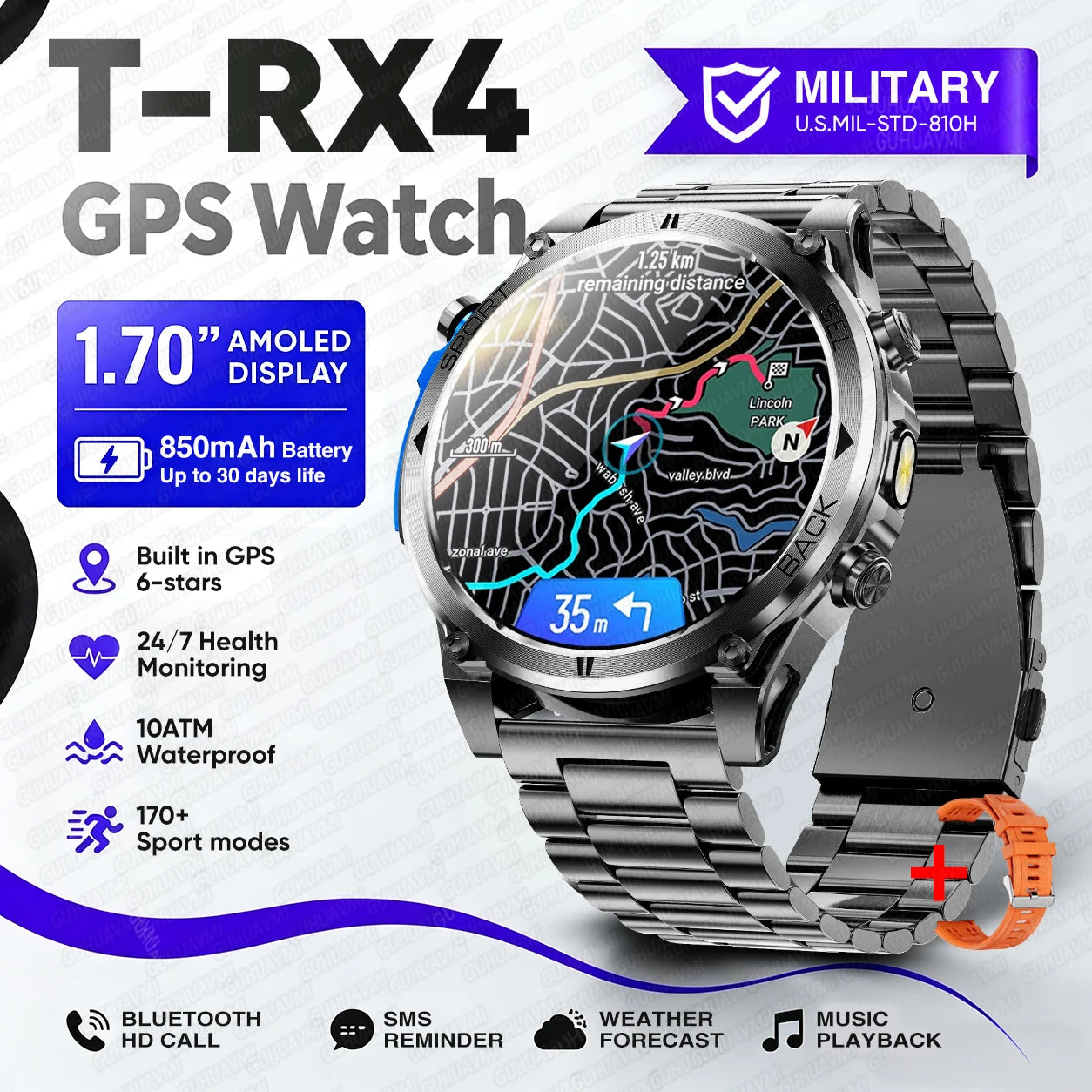 2026 New Military T-RX4 Ultra GPS Smart Watch Men 10ATM Waterproof Compass Flashlight Bluetooth Call Sports tracker Smartwatch