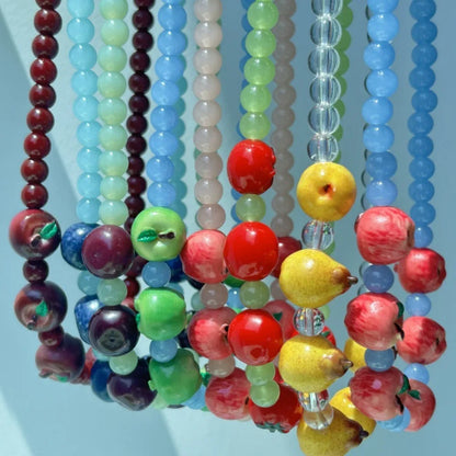 Dopamine 3D Fruit Beaded Necklace Bohemian Retro Pomegranate Strawberry Tomato Choker Exaggerated Bracelet Bikini Jewelry Gift