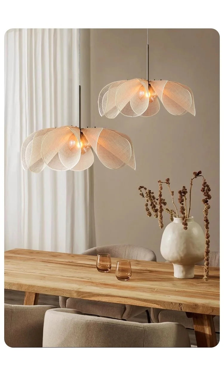 Japanese Wabi Sabi Flower Chandelier French Fabric Modern Ceiling Pendant Lights Living Bedroom Home Decor Lighting Hanging Lamp