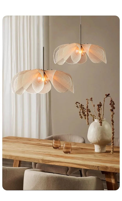 Japanese Wabi Sabi Flower Chandelier French Fabric Modern Ceiling Pendant Lights Living Bedroom Home Decor Lighting Hanging Lamp