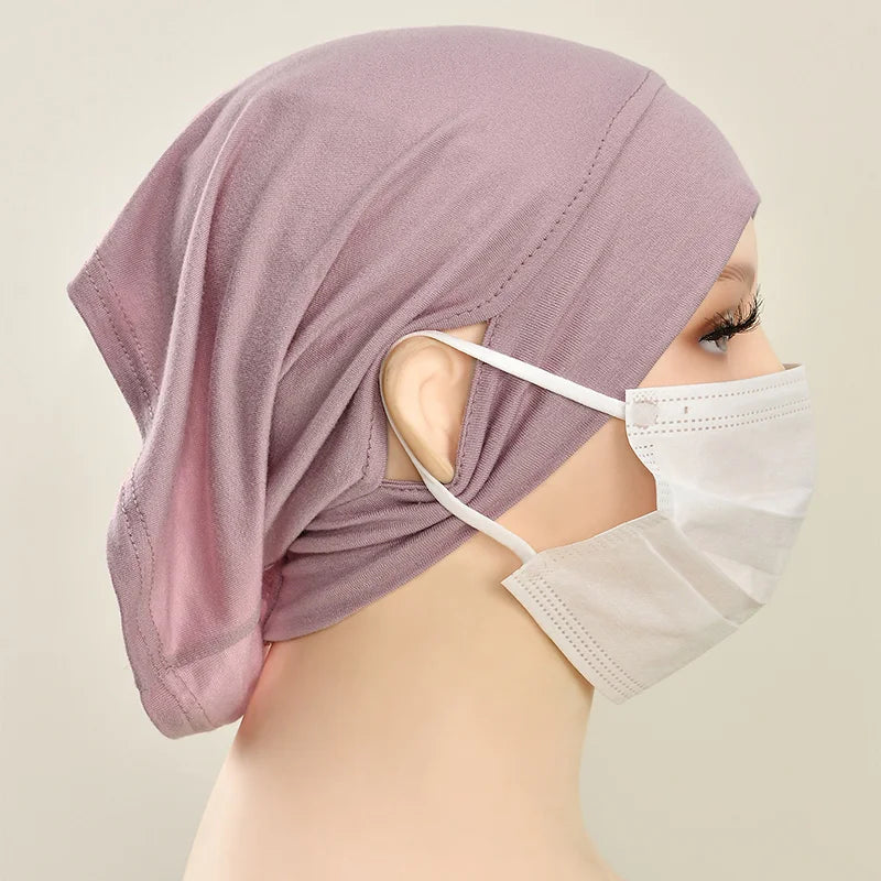 Jersey Cotton Muslim Women Under Hijab Cap With Ear Hole Inner Hijab Cap Round Forehead Underscarf Bonnet Femme Musulman