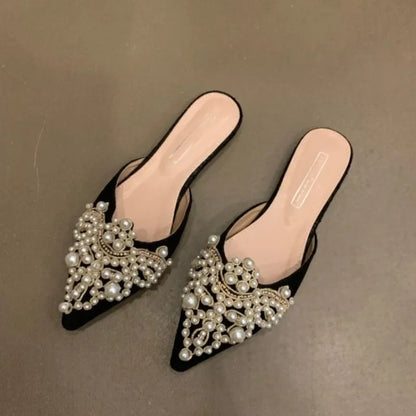New Women's Shoes Exquisite Imitation Pearl Mueller Slippers for Woman Elegant French Casual Shoes Designer Shoes Zapatos Mujer