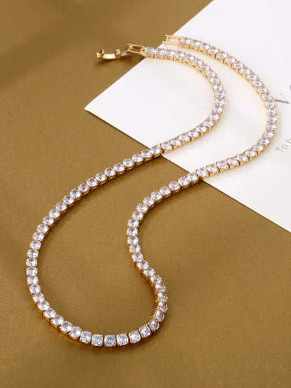 Trendy 4mm Moissanite Cz Tennis Necklace For Women 18K Gold Sparking Rhinestone Choker Chain Wedding Jewelry