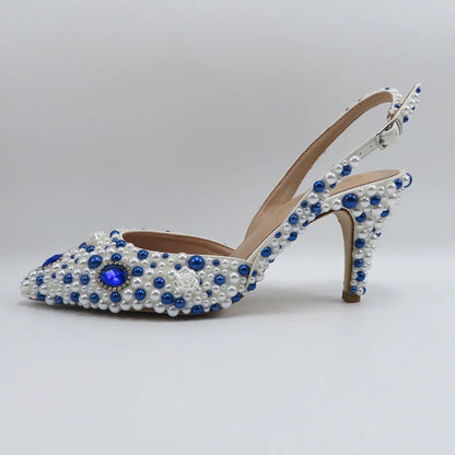 BaoYaFang Green Pointed Toe Pearl Bridal Wedding Shoes and Bag Thin Heel Slingbacks Female Ladies Party Shoe Shallow Women Shoes