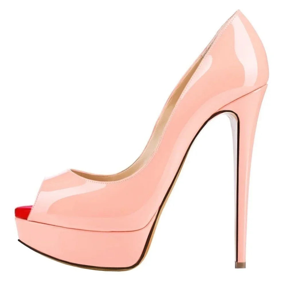 Women Pumps Sexy Platform Peep Toe 14cm Extremely High Heels Woman  Patent Leather Nighclub Red Wedding Shoes Gradient Stiletto