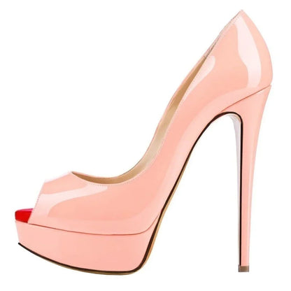 Women Pumps Sexy Platform Peep Toe 14cm Extremely High Heels Woman  Patent Leather Nighclub Red Wedding Shoes Gradient Stiletto