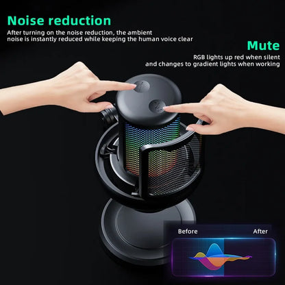 USB Microphone for PC Condenser Podcast Mic for Studio Recording with Headphone Jack, Led, Noise Cancellation Gaming Microphone