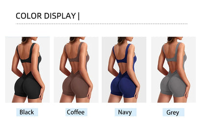 Summer 2025 High-Waisted One-Piece Shorts with Shoulder Straps Slimming Hip Lifting Sexy Sports Yoga Wear