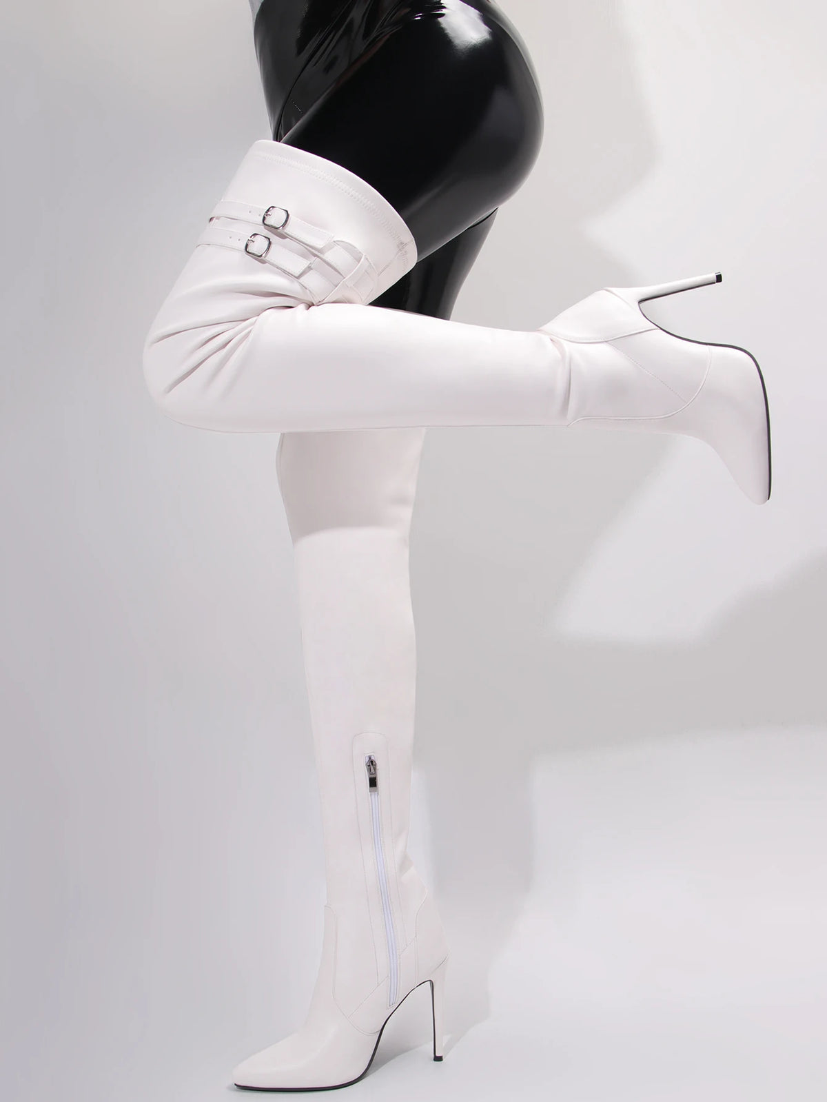 Long Boots for Women White Sexy Over Knee Boots Pointed Toe High Heels Autumn Winter Ladies Shoes Side Zipper Thigh High Boots