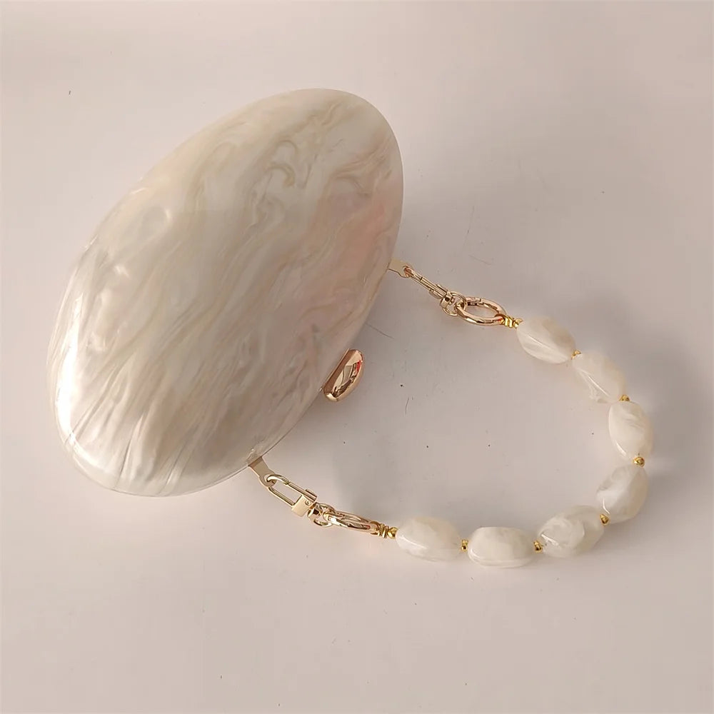 Oval Marble Beige Shell Acrylic Luxury Elegant Lady Evening Bag Cute Handbag Wedding Lady Girl Female Mini Purse