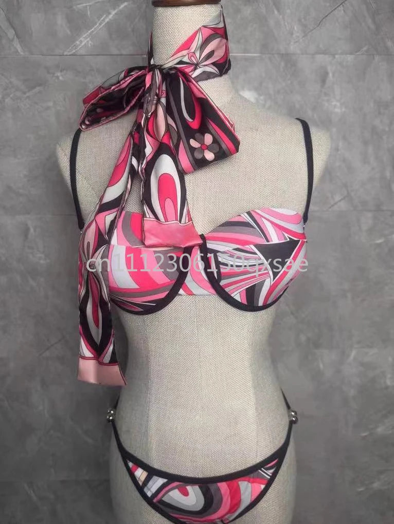 Classic Design Women's Headband Swimsuits with Letter Signature Logo Designer Brand Lady Sexy Scarf Swimsuits Beachwear