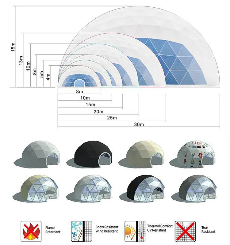 Wholesale Prices Tents New Luxury Outdoor Glamping Hotel 7m 8m 9m Geodesic Dome Tent With Bathroom