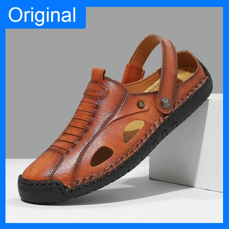Mens Sandals Fashion Leather Comfortable Summer Outdoor Beach Shoes Casual Dual Purpose Non Slip High Quality Platform Slippers