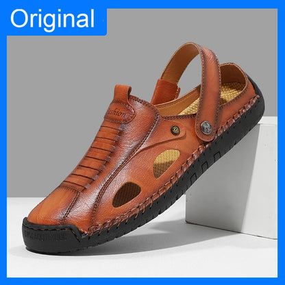 Mens Sandals Fashion Leather Comfortable Summer Outdoor Beach Shoes Casual Dual Purpose Non Slip High Quality Platform Slippers