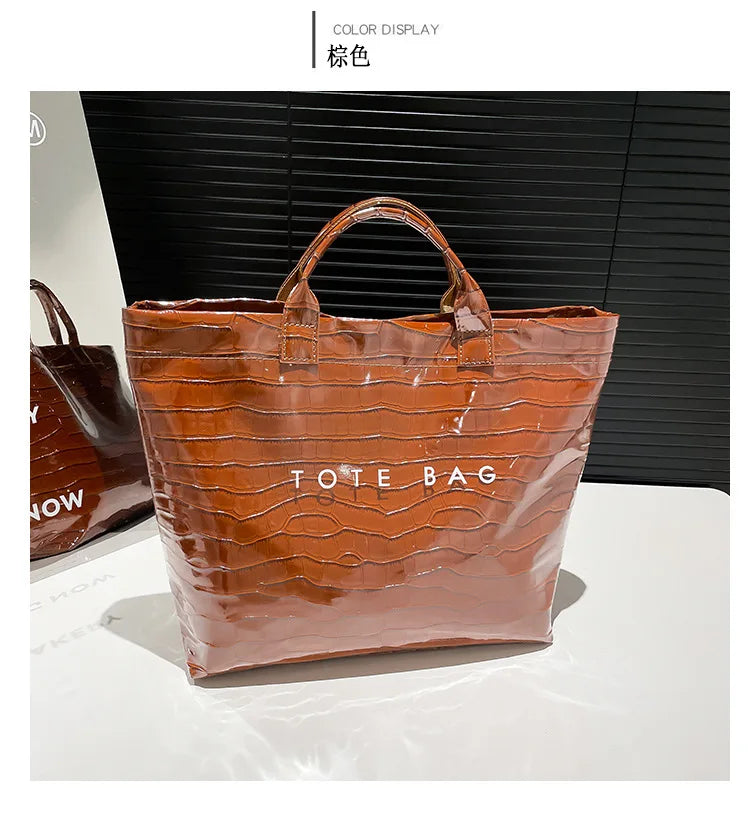 Crocodile Texture Tote Bag Pvc Kraft Paper Large Capacity Luxury Hobo Handbag Women Casual Shopping Letters Top Handle Hand Bags