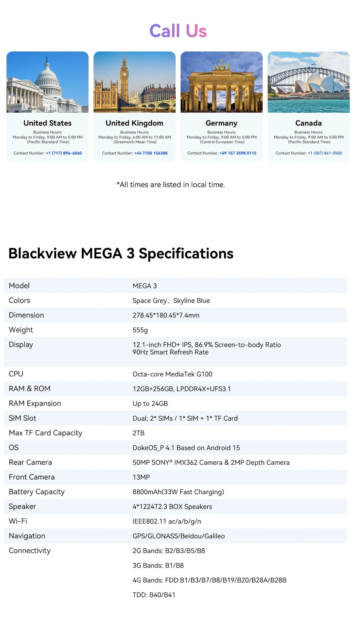 Blackview MEGA 3 Tablet PC 12.1' 2.5K FHD+ Display MTK G100 Octa Core 12GB 256GB 8800mAh 50MP Camera 33W Charger Android 15 Pad