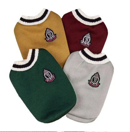 Winter Warm Pet Dog Sweater College Style V-neck Puppy Knitwear For Small Dogs Puppy Vest Clothes Kitty Jacket Outfits
