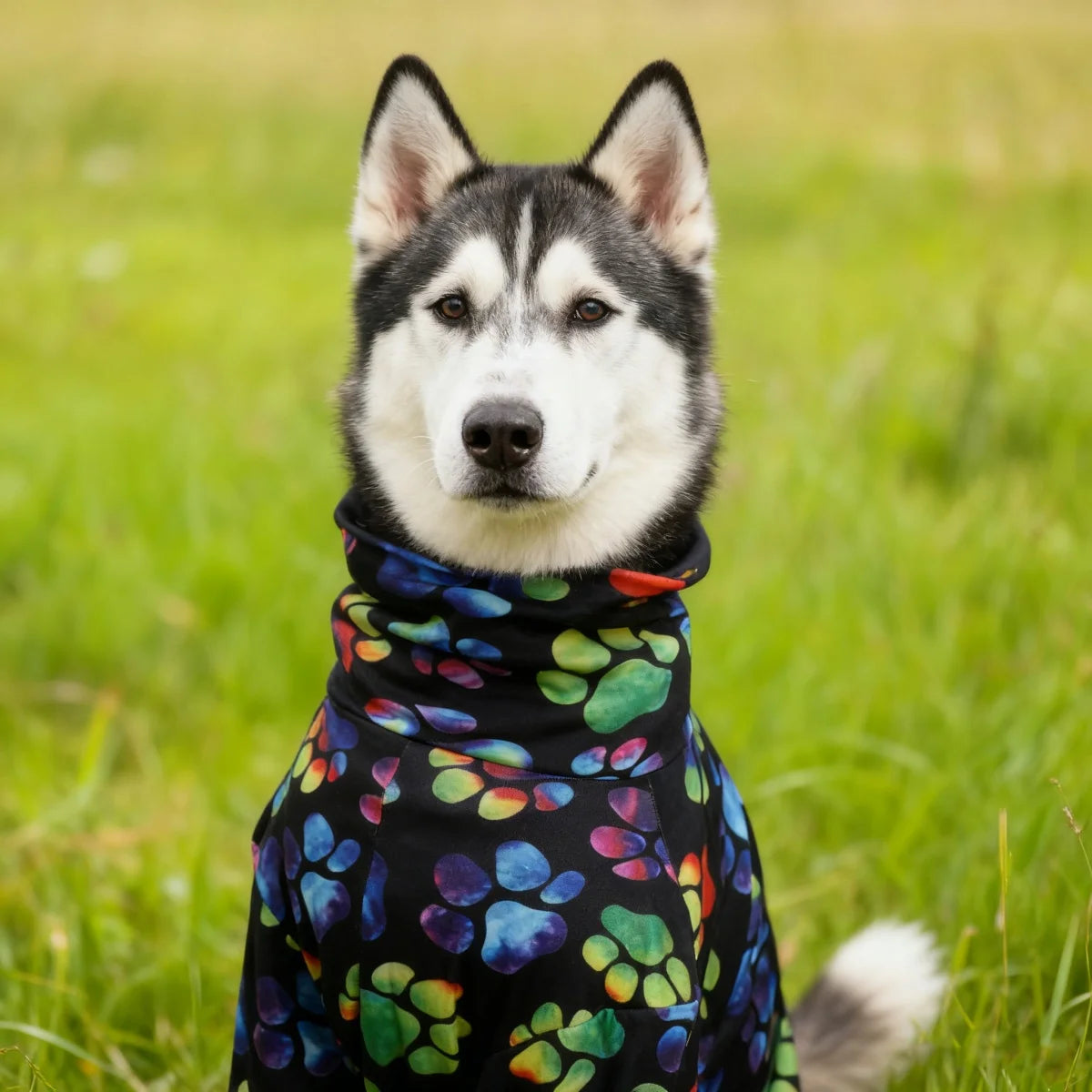All-Season Digital Printing Dog T-shirts - The dog paw print design adds color to the black color. Fashionable dog paw print gre