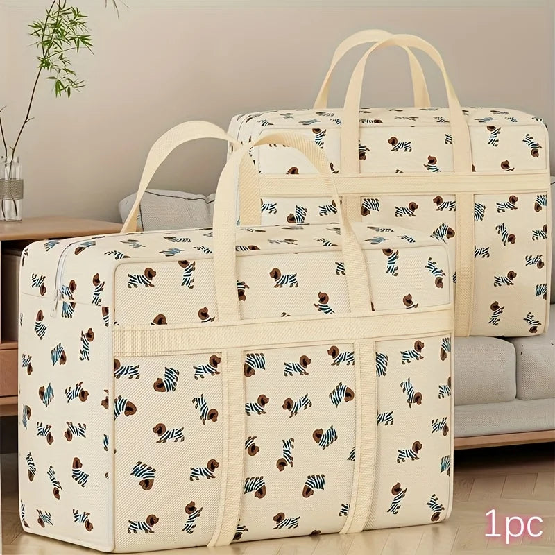 1pc Foldable Luggage Organizer Bag with Cute Puppy Pattern,Large Capacity Space-Saving Travel Storage Bag,Durable Polyester bag