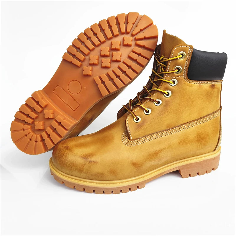 Handmade Retro Work Boots Men Outdoor Hiking Non-slip Ankle Motorcycle Boots Genuine Leather Wear-resistant Women Boots