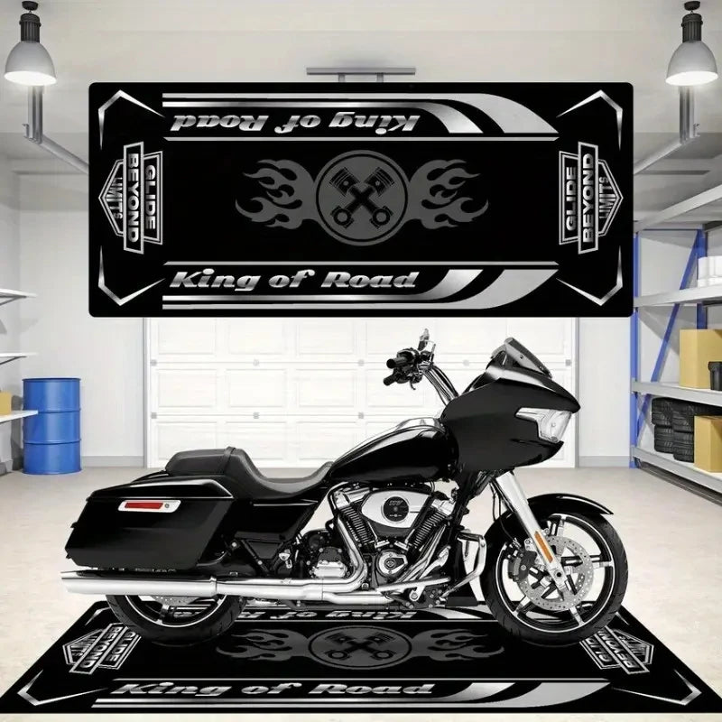 VIKAMA American Motorcycle-Style Rug Stain-Resistant & Non-Slip Entrance Hallway Doormat Motorcycle Parking Rug Home Decor