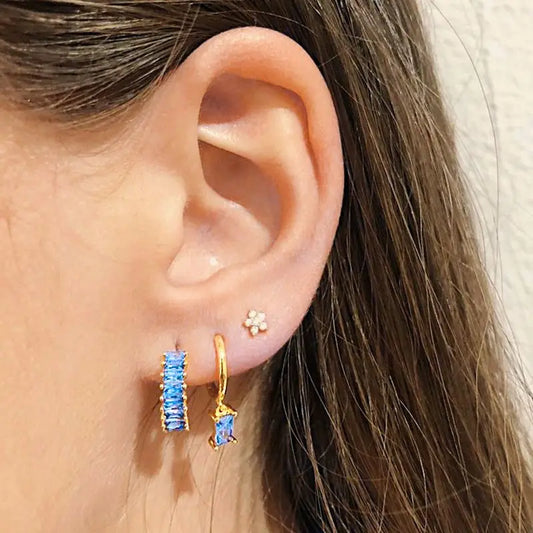 925 Sterling Silver Needle Light Blue Zircon Stud Earrings for Women Fashion Blue Enamel Pendant Earrings Luxury Jewelry Gifts