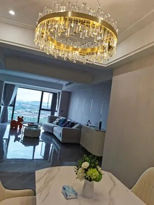 LED Postmodern Golden Chrome Silver Round Oval Crystal Chandelier Lighting Suspension Luminaire Lampen For Dinning Room