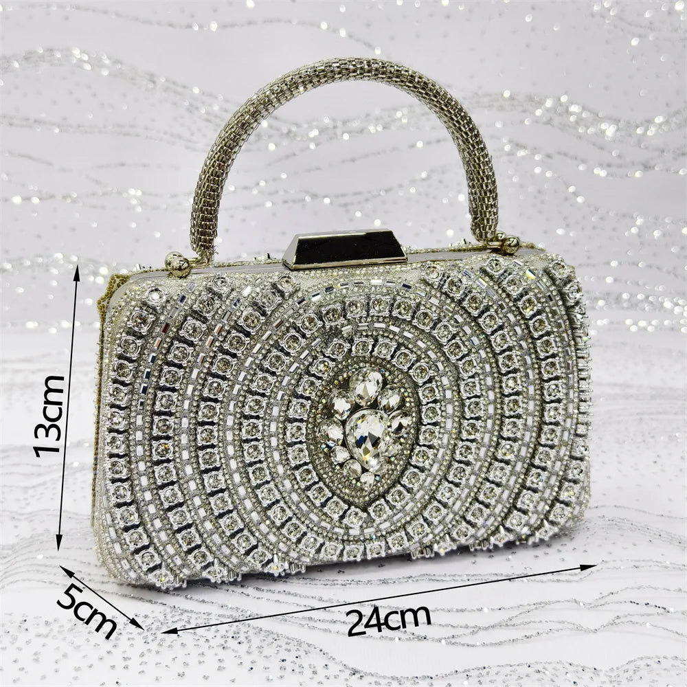 New Arrival Fashion Rhinestone Design Dreamy Color Pointed Toe Women High Heels and Bag Set For Party Wedding or Work