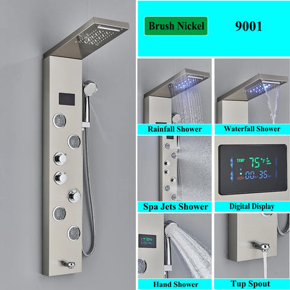 LED Shower Panel Tower System Rain Waterfall Shower Column With SPA Massage Temperature Screen athtub Water Mixer Tap Faucet Set