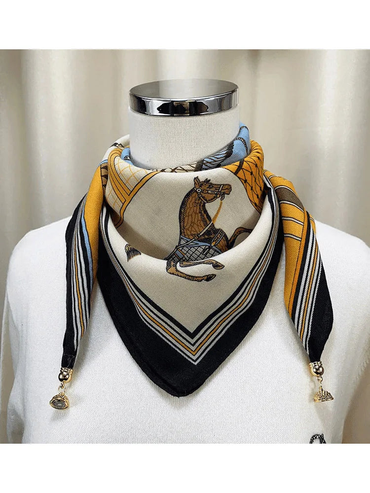 2026 new magnetic buckle silk scarf for women's small square scarf for autumn and winter warmth and cold resistance, fashionabl
